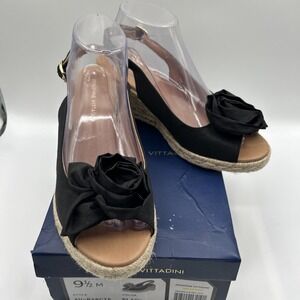 NEW Adrienne Vittadini Women's Bargie Sandals, Black Fabric Sling backs,SZ:9.5 M